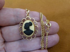 CA30-94 RARE African American LADY ivory + black CAMEO brass Pendant necklace - £19.85 GBP