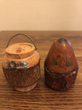 Vintage Wooden Acorn &amp; Barrel Shaped Salt &amp; Pepper Shaker Set Pinetree - £5.42 GBP