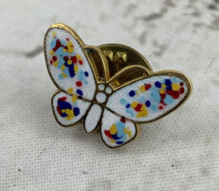 Sarah Coventry Butterfly Lapel Pin White with Flowers  - $9.89