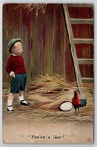 Boy with Chicken and Egg You&#39;re A Liar Postcard J29 - $4.95
