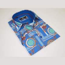 Men's Sports Shirt by MIZUMI Medallion Printed Soft Feel Short Sleeves M646 Blue image 9