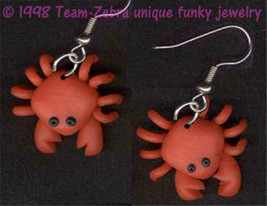 Funky Cute Crabby Crabs Earrings Luau Party Novelty Sea Creature Costume Jewelry - £6.92 GBP