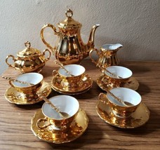 Vintage Gold Glazed Bareuther Bavaria Porcelain Tea Set Service for 5 - £141.85 GBP