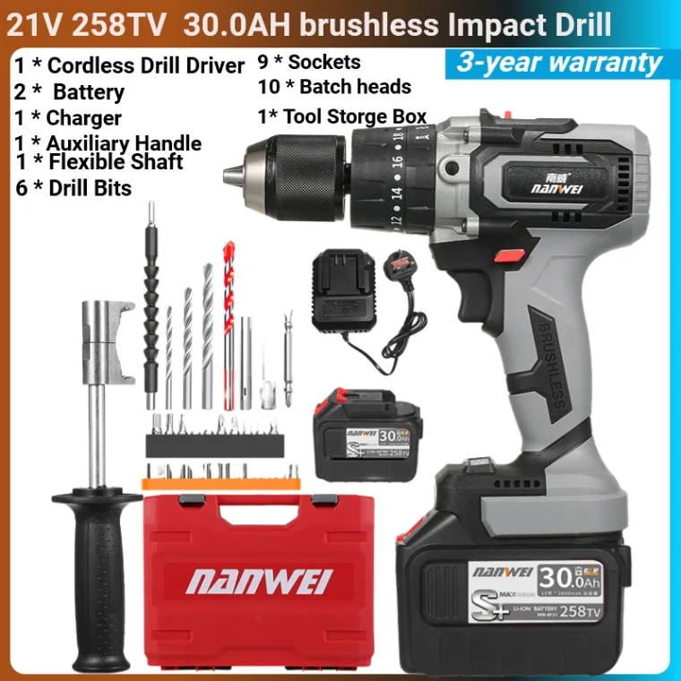 Brushless Impact Hammer Drill Screwdriver 21V Cordless Drill Driver Batteries Ma - £81.42 GBP