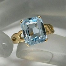 2Ct Emerald Cut CZ Aquamarine Solitaire Engagement Ring 14K Yellow Gold Plated - £88.48 GBP