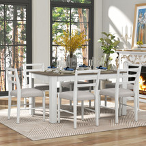 7-Piece Wooden Dining Table Set Extendable Table with 2 Drawers 6 Dining Chairs - £653.52 GBP