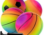 Rainbow Sports Balls - 6 Inch (Pack Of 4) Inflatable Vinyl Balls For Kid... - £15.85 GBP