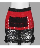 VTG Red &amp; Black 2-Pkt Elastic Waistband Ties Crocheted Ruffle Bottom Hal... - $26.05 CAD