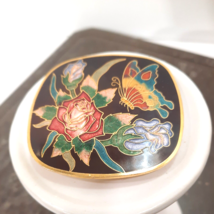 Vintage Brass Cloisonne Belt Buckle Rose Butterfly Iris BRIGHT Enamelware Buckle - $14.03