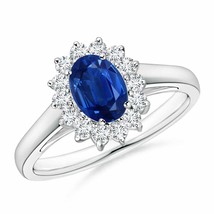ANGARA Princess Diana Inspired Blue Sapphire Ring with Diamond Halo - £1,674.90 GBP