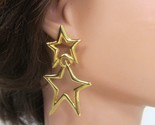 Vintage Gold Plated Double Star Dangle Earrings Pierced - £14.79 GBP
