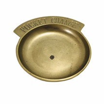 Vintage &quot;Pocket Change&quot; Embossed Brass Coin Dish Desk Top Tray For Coins - £22.61 GBP
