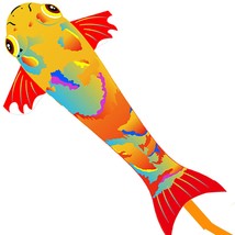 Orange Koi Fish Kite with Colorful Ribbon 90 Inches - Easy to Fly, Kite for Adul - £25.94 GBP