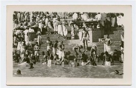 Bathing in the Ganges Real Photo Postcard Benares India 1930&#39;s - $27.72