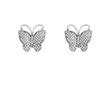 Sterling Silver Clear Micro Pave CZ Butterfly Stud Earrings - £136.68 GBP