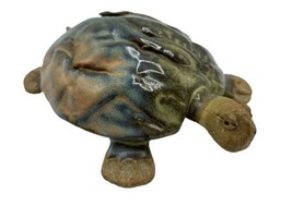 Turtle Figurine Ceramic Sculpture Green Brown Terracotta Art 5&quot; - $18.00