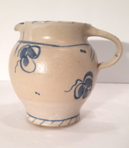 Studio Pottery Pitcher Blue Floral 4.5&quot; 5&quot; Diam at widest Hand Thrown Signed EUC - £8.81 GBP