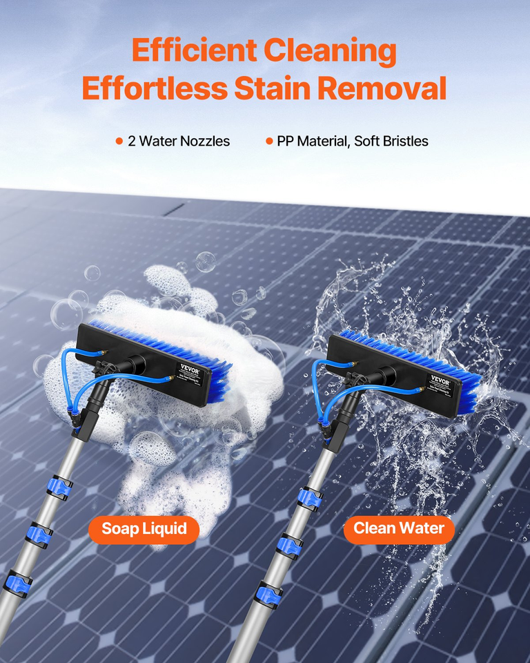 Water Fed Pole Kit 20FT Solar Panel Cleaning Pole 180° Rotatable Brush Head - £98.50 GBP