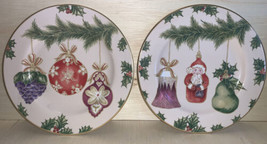 2 American Atelier Ornaments Pattern Salad Plates 8 1/4&quot; Ornaments &amp; Santa Claus - £15.56 GBP