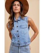 Annie Wear Women’s Denim Vest Collared Button Down Sleeveless Jean Jacke... - $49.23 CAD