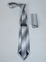 Men's Woven Tie Hankie Set J.Valintin Private Collection R79 White Gray Checker image 3