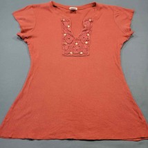 Maurices Women Shirt Size M Orange Russet Dressy Ribbed Sequin Cap Sleeve V-Neck - £8.48 GBP