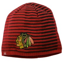 Chicago Blackhawks Adidas NHL Black Striped Red Knit Hockey Beanie Winter Hat - £16.40 GBP