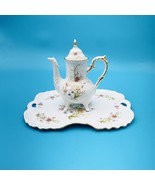 Vintage Porcelain Tea Pot with Matching Tray with Floral Design &amp; Gold trim - €46,86 EUR