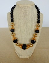Vintage black &amp; gold graduated bead princess length necklace - $12.00
