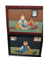 Set Of 2 Hand Painted Wooden Folk Art Pictures In Frames Boy Girl Childr... - £31.12 GBP