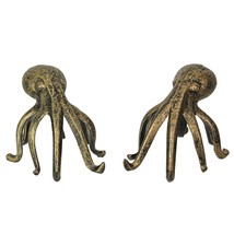 Set of 2 Gold Cast Iron Octopus Phone Holder Stand Decorative Bookend Home Decor - £39.16 GBP