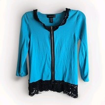 Cable &amp; Gauge Ladies Zippered Top Size S Sweater With Black Lace Hem Tea... - £10.07 GBP