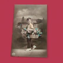 Young Boy Tie Flower Basket Home Landscape Hand Painted Studio Postcard ... - $5.00