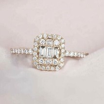 1.00Ct Künstlicher Diamant Verlobung Hochzeit Ring Silber Rund &amp; Baguette - £98.85 GBP
