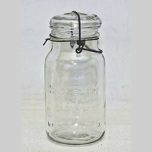 Vintage Safety Seal Quart Glass Embossed Wide Mouth Round Fruit Canning Jar - £9.50 GBP