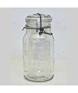 Vintage Safety Seal Quart Glass Embossed Wide Mouth Round Fruit Canning Jar - £9.47 GBP