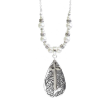 Cross Teardrop Inspirational Pendant Necklace Silver - £11.16 GBP