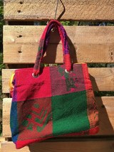 Pta Vallarta Mexico Embroidered Purse Patchwork Plaid MULTI-COLOR Zipped Handbag - £19.55 GBP