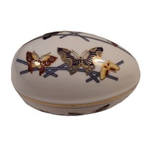 Butter Flight Butterfly Porcelain Egg Jewelry Trinket Box Lid VTG Japan 5.5&quot;L - £11.78 GBP