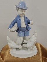 Gerold Porzellan Bavaria Boy Feeding Chickens Figurine 6377A West Germany 1950s - £27.89 GBP