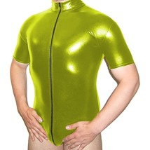 Male Vinyl lic Bodysuit Open Crotch Zipper Jumpsuit Clubwear Shiny Patent Leathe - £109.48 GBP