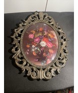 VTG Victorian Floral Oval Ornate Brass Framed Picture FR Italy Flowers B... - £27.93 GBP