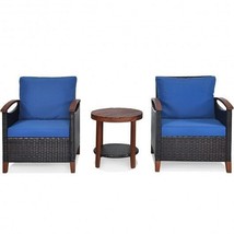 3 Piece Patio Rattan Furniture Set with Washable Cushion and Acacia Wood... - $224.95