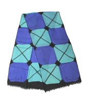 Vintage Pierre Cardin silk scarf blue Black 13&quot; x 57&quot; Geometric Rectangle - $30.29