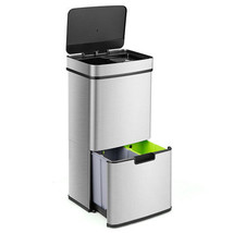 19 Gal Stainless Steel Trash Can with Kitchen Waste Bin and 2 Bottom Recycling B - £206.11 GBP