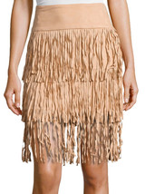 Romeo &amp; Juliet Country Cool Skirt Small 2 4 Tan $138 Beige Fringe Faux S... - £32.20 GBP