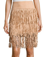 Romeo &amp; Juliet Country Cool Skirt Small 2 4 Tan $138 Beige Fringe Faux S... - £30.93 GBP