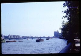 35 mm color slide 1950's ENGLAND * Ships River Thames Bridge buildings - $5.50