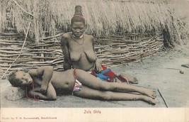 South Africa~Zulu GIRLS~1900s T D Ravenscroft Tinted Photo Postcard - £23.60 GBP