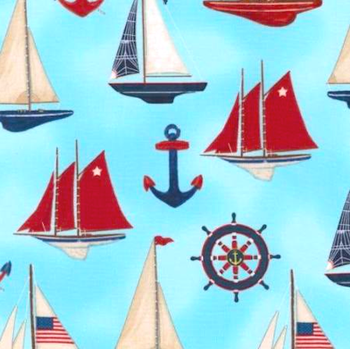 Robert Kaufman Down By The Sea Boats Blue 100% cotton fabric by the yard - $9.51